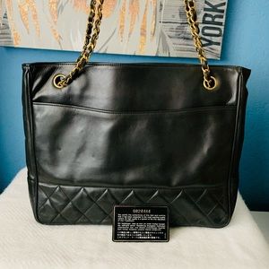 Chanel Vintage Quilted Calf Leather Tote Bag Black
